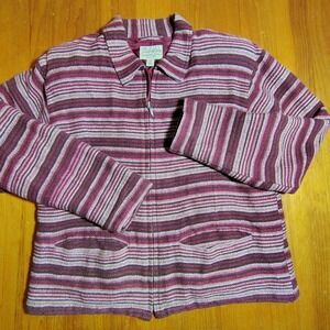 Cabelas Womens M Burgundy Striped Zip Up Jacket Casual‎ Lightweight